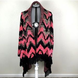 Voom By Joy Han Cardigan Women's Large Vintage 90s Open Front Fringe High Low